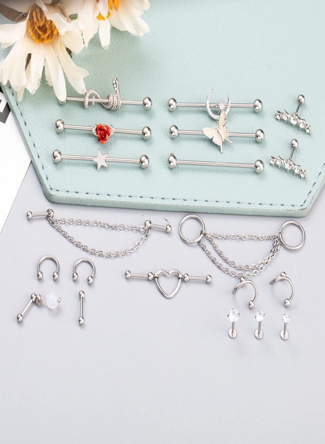 NICEIGHT 20Pcs 316L Stainless Steel Industrial Barbell Earring Cartilage Earring Helix Tragus Studs Conch Daith Piercing Jewelry S - Image 3